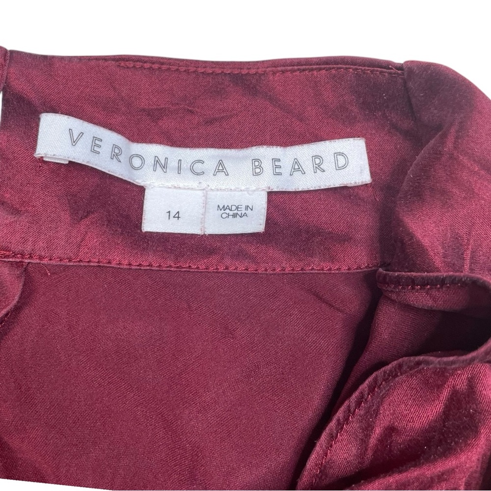 VERONICA BEARD Silk Blouse Size 14 Red Long Sleeve Mock Neck Lightweight - Picture 4 of 12
